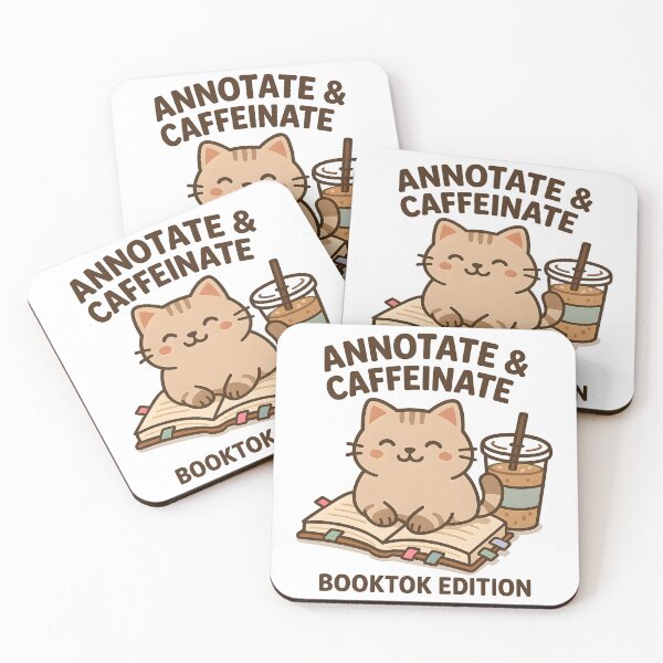 Item preview, Annotate & Caffeinate – Cute cat with book & iced coffee | Cozy BookTok reader gift designed and sold by Cat & Coffee Studio.