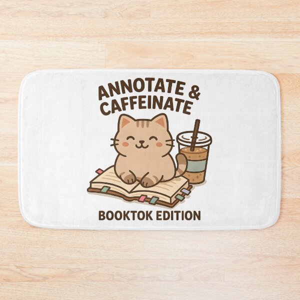 Item preview, Annotate & Caffeinate – Cute cat with book & iced coffee | Cozy BookTok reader gift designed and sold by Cat & Coffee Studio.