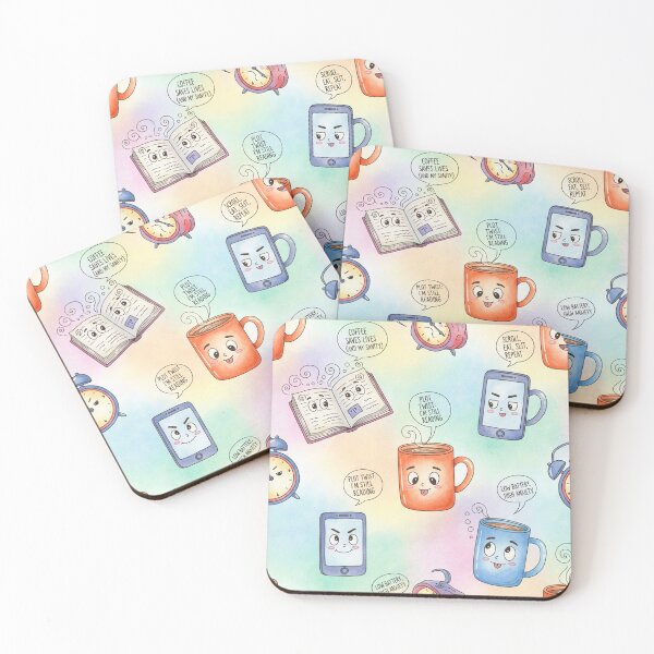 Item preview, Cute Watercolor Funny Everyday Objects Pattern – Mugs, Books & Phones with Faces designed and sold by skysshobu.