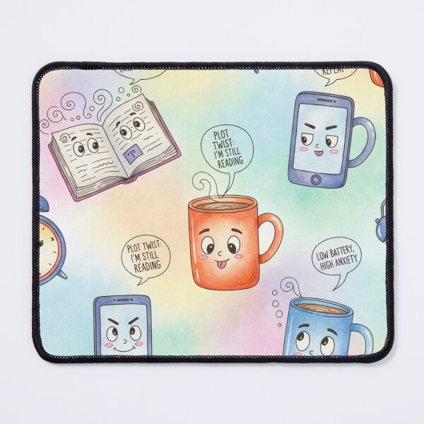 Item preview, Cute Watercolor Funny Everyday Objects Pattern – Mugs, Books & Phones with Faces designed and sold by skysshobu.