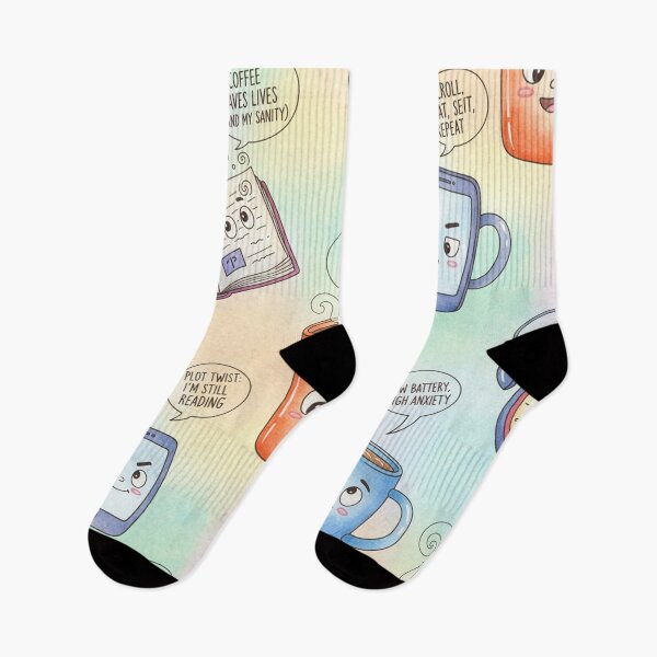 Item preview, Cute Watercolor Funny Everyday Objects Pattern – Mugs, Books & Phones with Faces designed and sold by skysshobu.