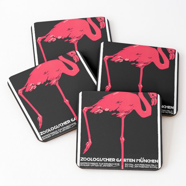 Item preview, Vintage Art Deco Flamingo Poster | Munich Zoo Zoologischer Garten Munchen | Bold Red on Black Graphic Design designed and sold by artofuniverse.