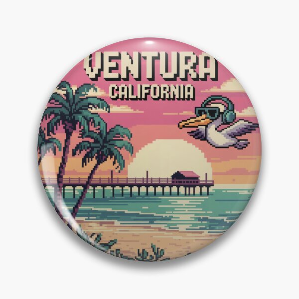 Item preview, Ventura California Pixel Sunset – Retro Coastal Beach Scene with Pelican and Pier designed and sold by CircinusStore.