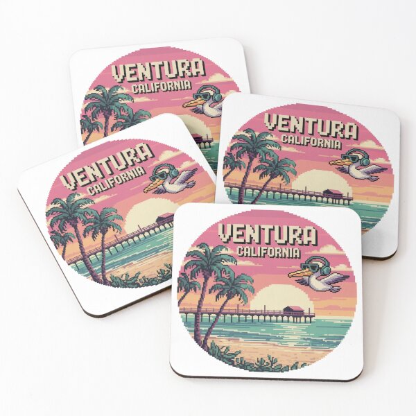 Item preview, Ventura California Pixel Sunset – Retro Coastal Beach Scene with Pelican and Pier designed and sold by CircinusStore.