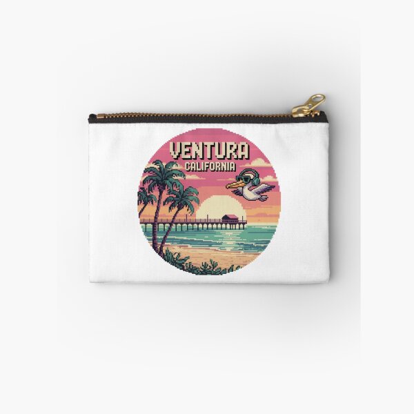Item preview, Ventura California Pixel Sunset – Retro Coastal Beach Scene with Pelican and Pier designed and sold by CircinusStore.