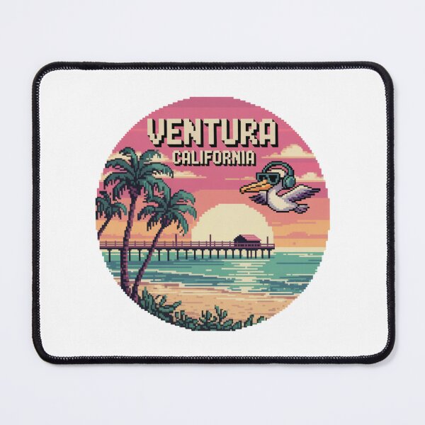 Item preview, Ventura California Pixel Sunset – Retro Coastal Beach Scene with Pelican and Pier designed and sold by CircinusStore.