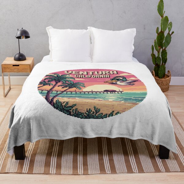 Item preview, Ventura California Pixel Sunset – Retro Coastal Beach Scene with Pelican and Pier designed and sold by CircinusStore.