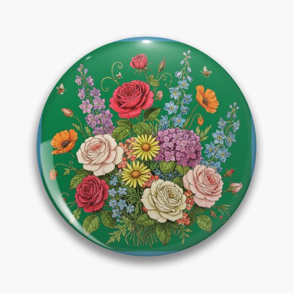 Artikelvorschau, Vintage Botanischer Blumenstrauß – Bunte Wildblumen- und Rosenillustration - GRÜN entworfen und verkauft von PAPIRO SIGLO XXI.