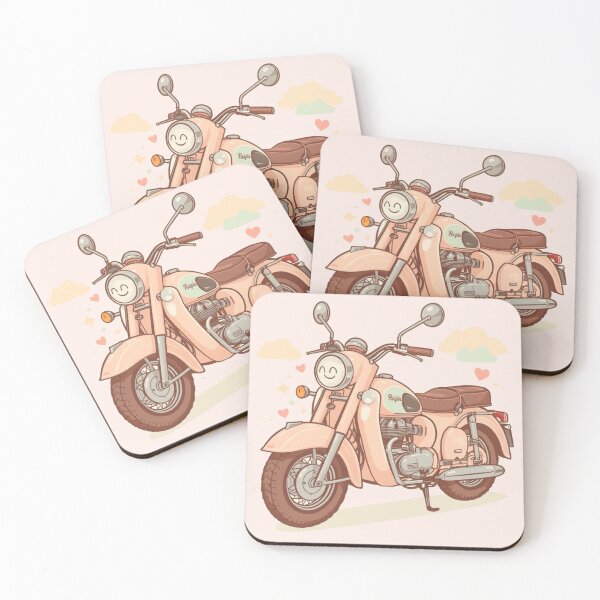 Item preview, Cute Peach Pink Vintage Motorcycle - Happy Retro Bike Art designed and sold by Tidarat-27.