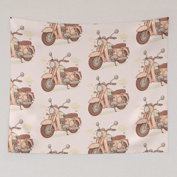 Item preview, Cute Peach Pink Vintage Motorcycle - Happy Retro Bike Art designed and sold by Tidarat-27.