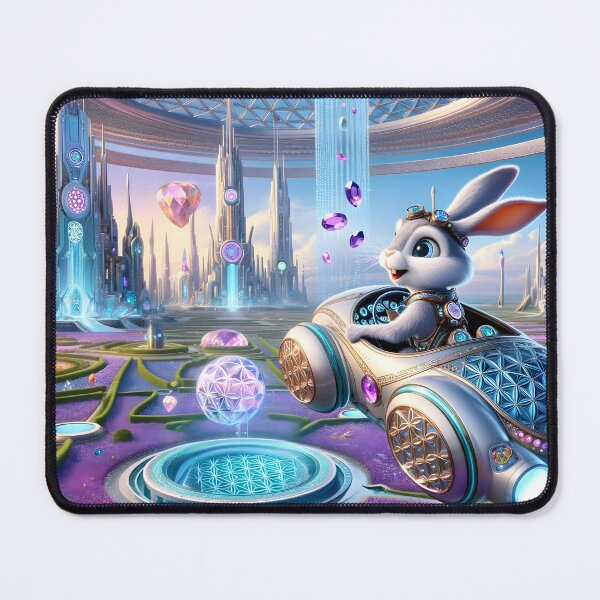 Item preview, A Cyborg Rabbit driving a futuristic flying car 001L3P120TH4KE9 designed and sold by OsirizyahDesign.