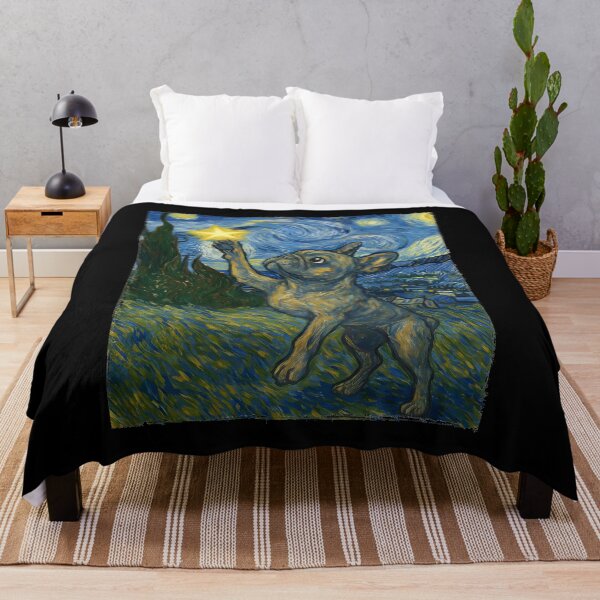 Item preview, French bulldog in the nigth with star and bats, impressionism, famous painting, Starry Night Style Van Gogh painting french bulldog Lover designed and sold by Collagedream.