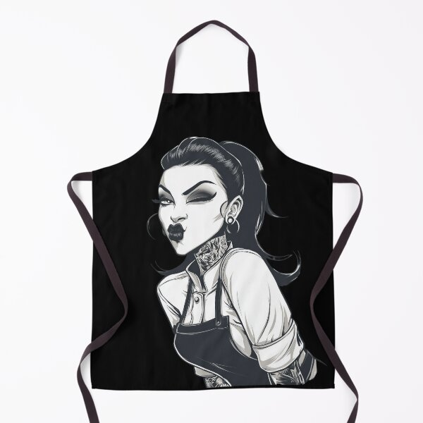 Item preview, Gothic cook – dark style portrait with tattoo and apron designed and sold by Meiersbeste.