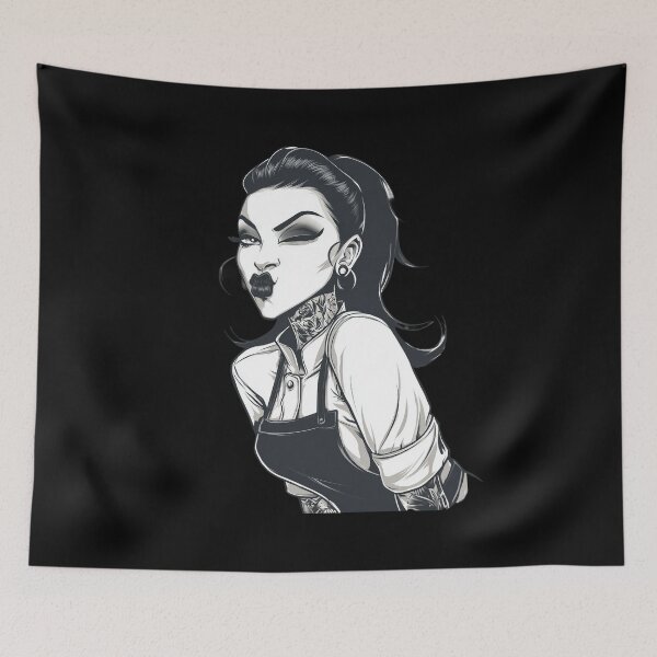 Item preview, Gothic cook – dark style portrait with tattoo and apron designed and sold by Meiersbeste.