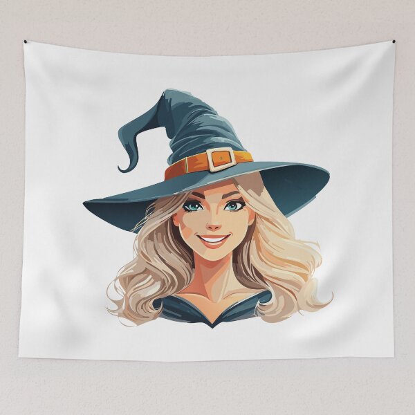Item preview, Cartoon halloween witch portrait, Mysterious colors portrait illustration of a witch with a hat, perfect for Halloween and fantasy designs, Charming Witch Girl in Cloak and Hat designed and sold by Danler.