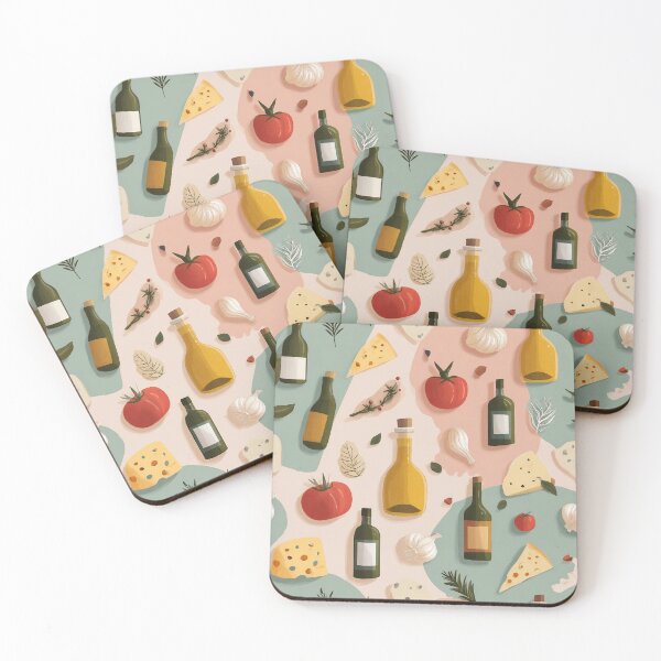 Item preview, Mediterranean cooking pattern – minimalist food design with olive oil and tomatoes designed and sold by Meiersbeste.
