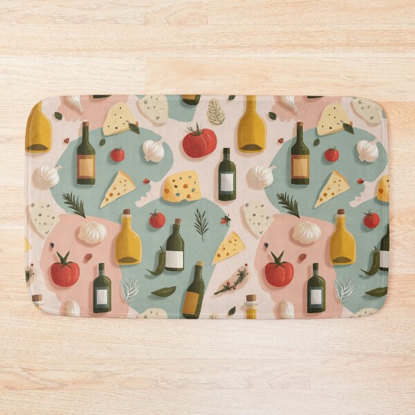 Item preview, Mediterranean cooking pattern – minimalist food design with olive oil and tomatoes designed and sold by Meiersbeste.