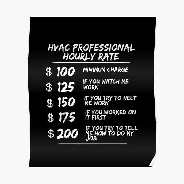 HVAC Hourly Rate HVAC Tech Technicians Heating Cooling Shirt Poster