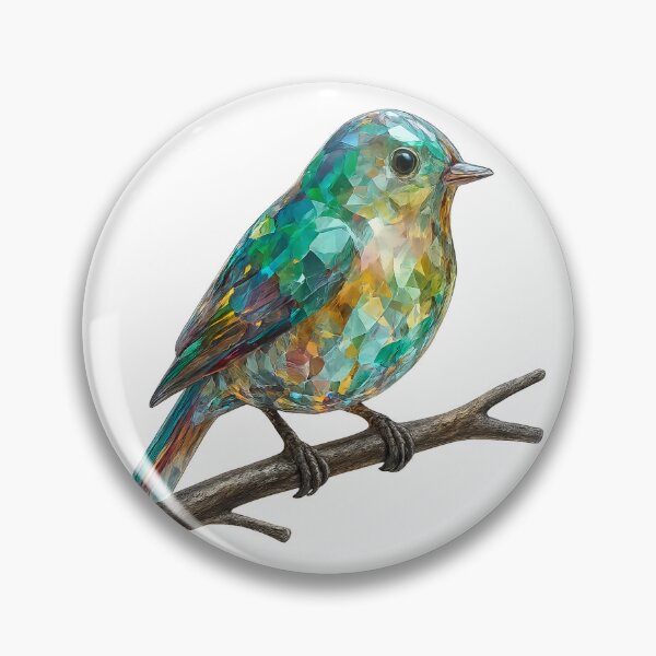 Item preview, Multicoloured Glass Bird on Branch | Faceted Crystal Bird Illustration designed and sold by SpeckAndLook.