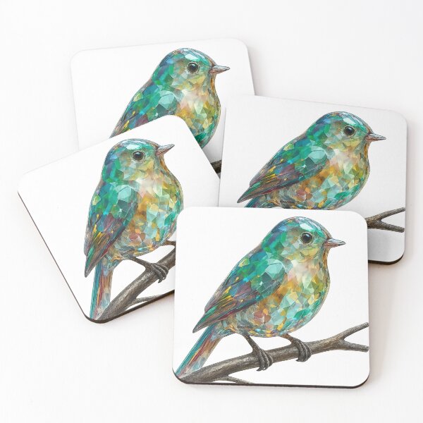 Item preview, Multicoloured Glass Bird on Branch | Faceted Crystal Bird Illustration designed and sold by SpeckAndLook.