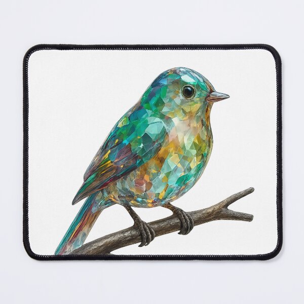 Item preview, Multicoloured Glass Bird on Branch | Faceted Crystal Bird Illustration designed and sold by SpeckAndLook.
