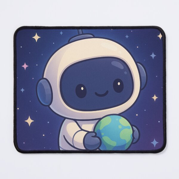 Artikelvorschau, Süßer Kawaii-Roboter mit kleinem Planeten – Weltraum Illustration entworfen und verkauft von Malak Studio .
