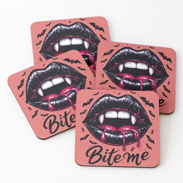 Item preview, Labios de vampiro "Muérdeme" – Arte gótico de colmillos de Halloween designed and sold by Margival.