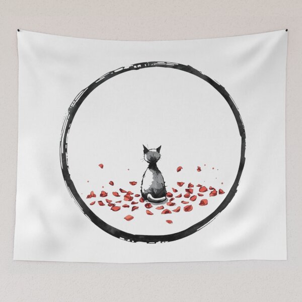 Item preview, Soft World – Cat and Falling Petals | Poetic Minimal Art designed and sold by jelonkaa.