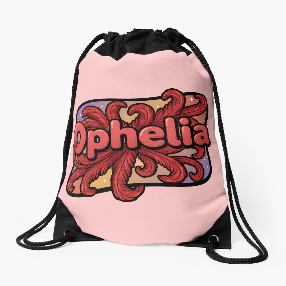 Ophelia Showgirl Coral Red Flourish Lettering Drawstring Bag