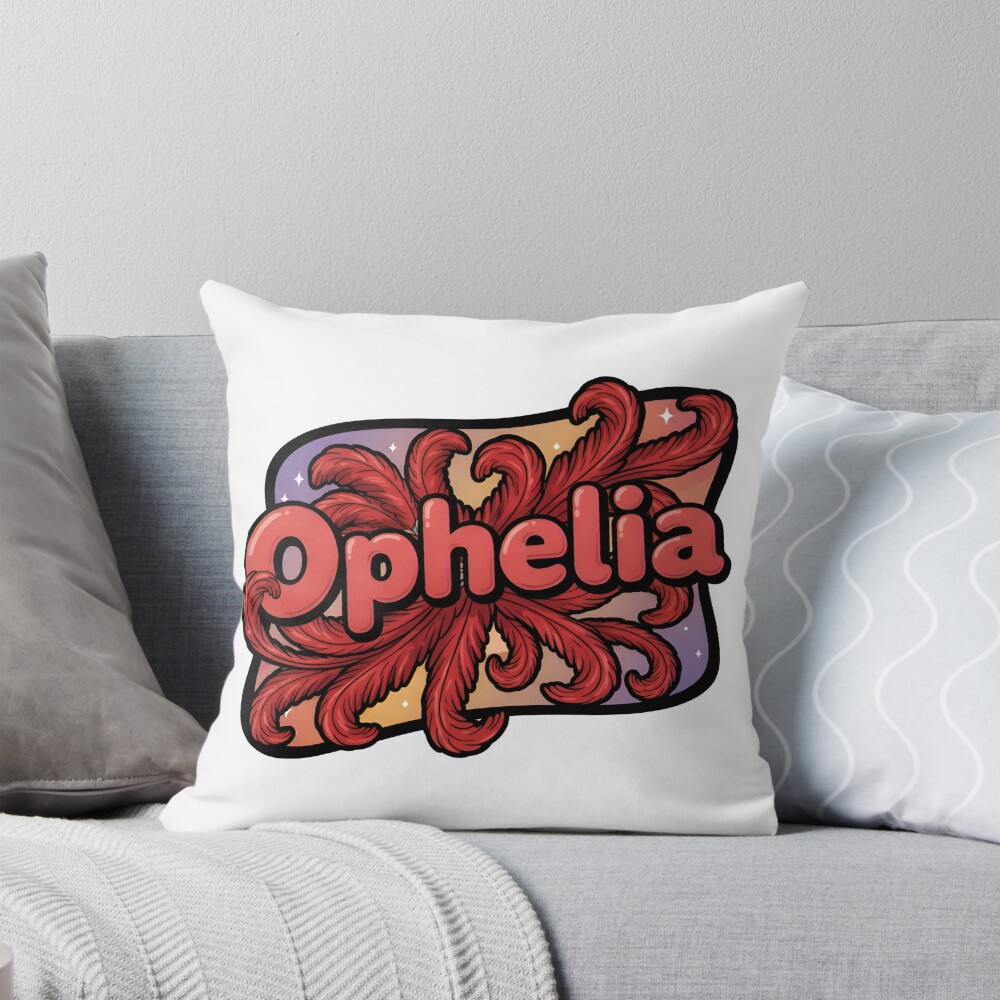 Ophelia Showgirl Coral Red Flourish Lettering Throw Pillow