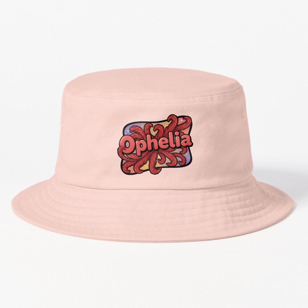 Bucket Hat: Ophelia Showgirl Coral Red Flourish Lettering