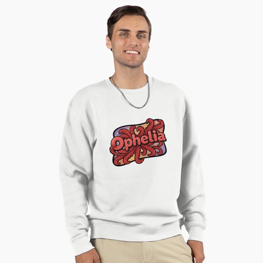 Pullover Sweatshirt Ophelia Showgirl Coral Red Flourish Lettering Pullover Sweatshirt