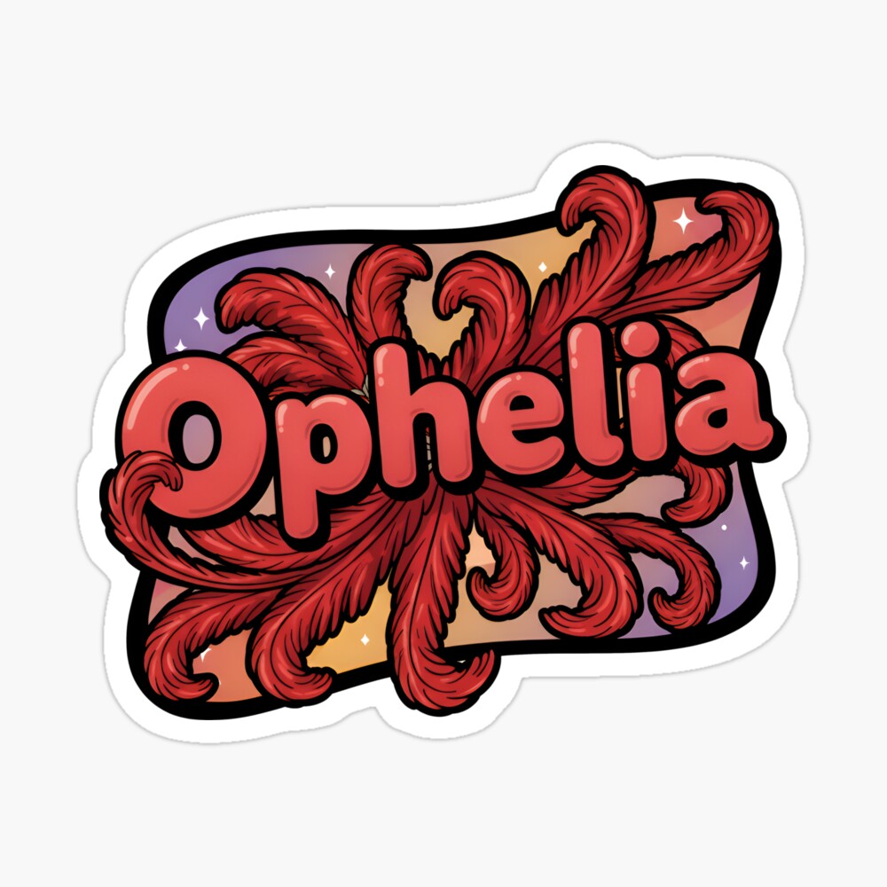 Glossy Sticker Ophelia Showgirl Coral Red Flourish Lettering Glossy Sticker