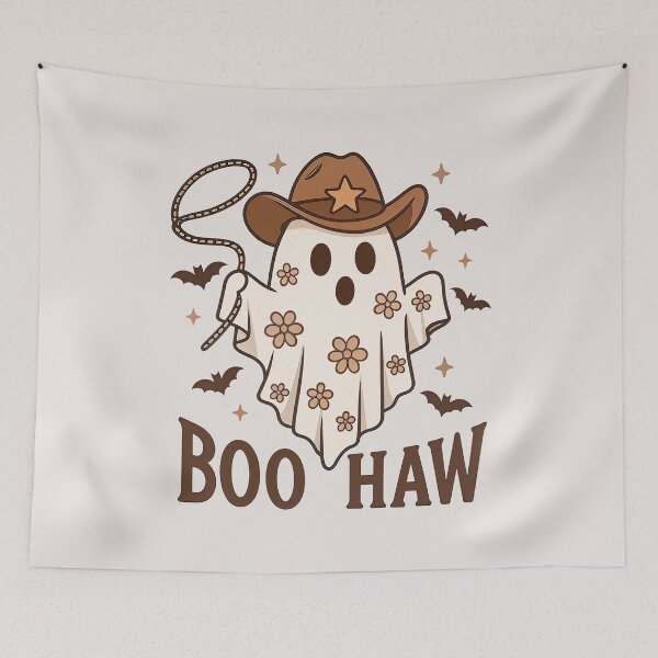 Item preview, Boo Haw Cowgirl Ghost – Cute Western Halloween T‑Shirt designed and sold by wabeen.