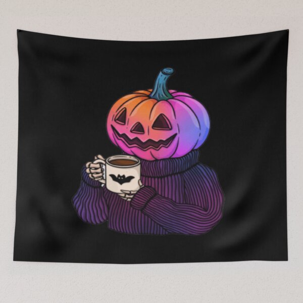 Item preview, purple pumpkin with coffee designed and sold by szydelkowanika.
