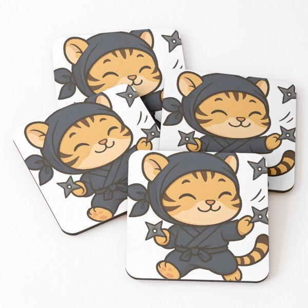Item preview, Kawaii Ninja Cat with Throwing Stars designed and sold by ArtsyWishesShop.
