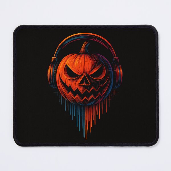 Item preview, Halloween Neon Pumpkin with Headphones Cyberpunk Style designed and sold by LilMissNoRules.
