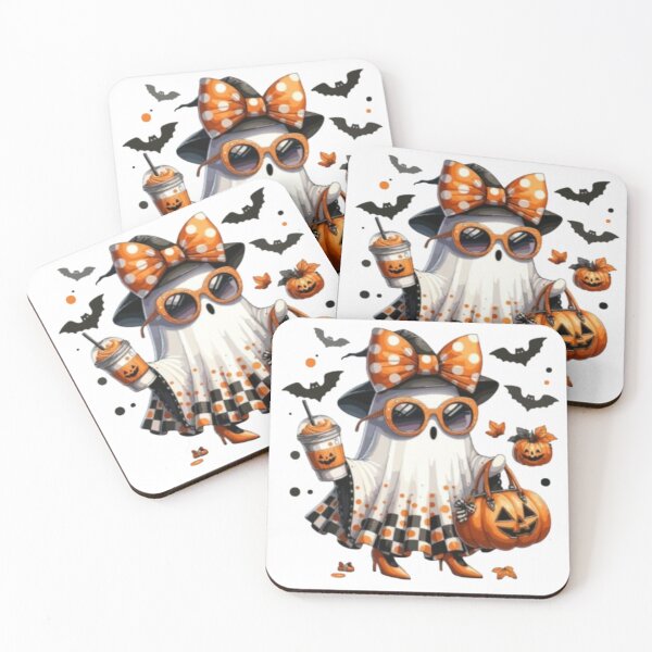 Item preview, autumn ghost with bats, coffee and pumpkins designed and sold by szydelkowanika.