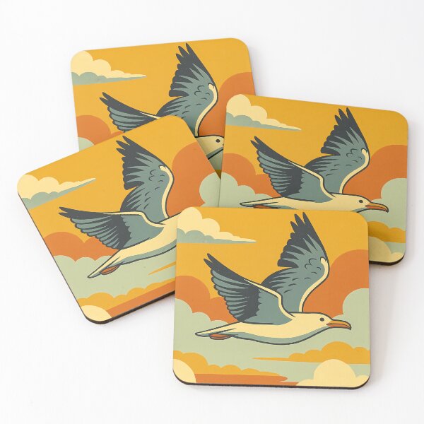 Item preview, Soaring Sunset Vintage Flying Seabird Coastal Poster Art designed and sold by White-Camel.