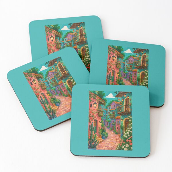 Item preview, Colorful Mediterranean Street – Vibrant Houses, Flowers, and Lanterns designed and sold by SuccessHunters.