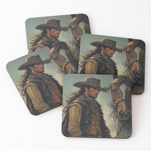 Item preview, Western Cowboy with Horse – Rugged Wild West Portrait Illustration by NegarTv Designs designed and sold by NegarTv Designs.