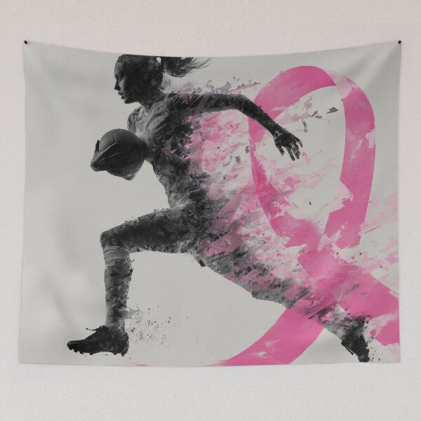 Item preview, Pink Ribbon Football Runner Grunge Silhouette Breast Cancer Awareness Art Print designed and sold by ArgentoArt.