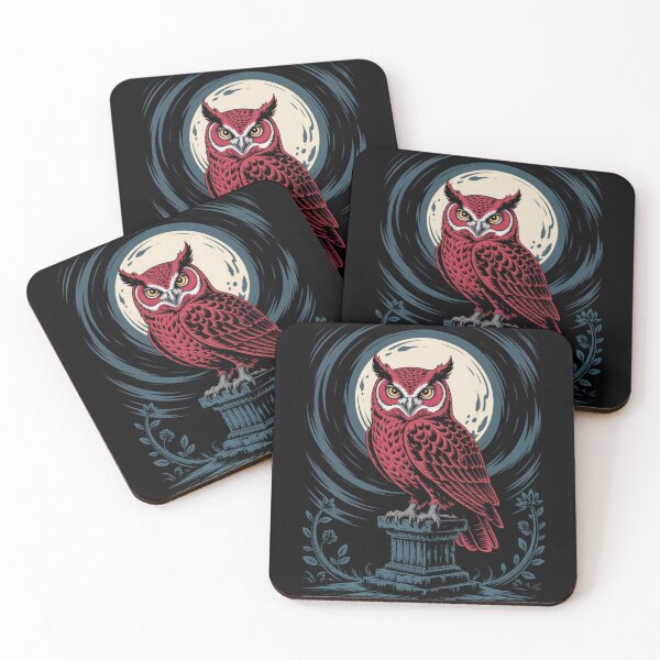 Item preview, Red Owl Under Full Moon – Mystical Nocturnal Art designed and sold by WitchyWhisper.