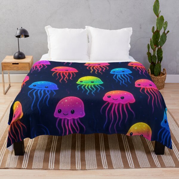 Item preview, Neon Jellyfish Pattern on Navy Blue designed and sold by SassyArtistry.