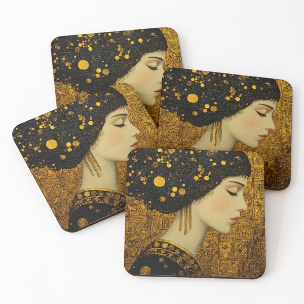 Item preview, Profile of a dark-haired woman inspired by Klimt designed and sold by 3ling_Design.