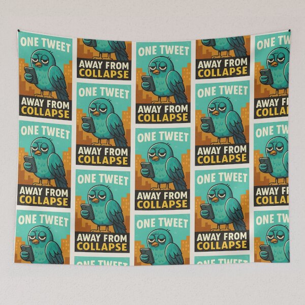 Item preview, Bird Quote – “One Tweet Away from Collapse” | Retro Flat Urban Exhaustion designed and sold by Modivox.