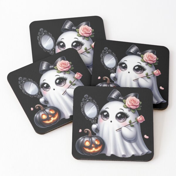 Item preview, a cute ghost with a mirror and a pumpkin designed and sold by szydelkowanika.