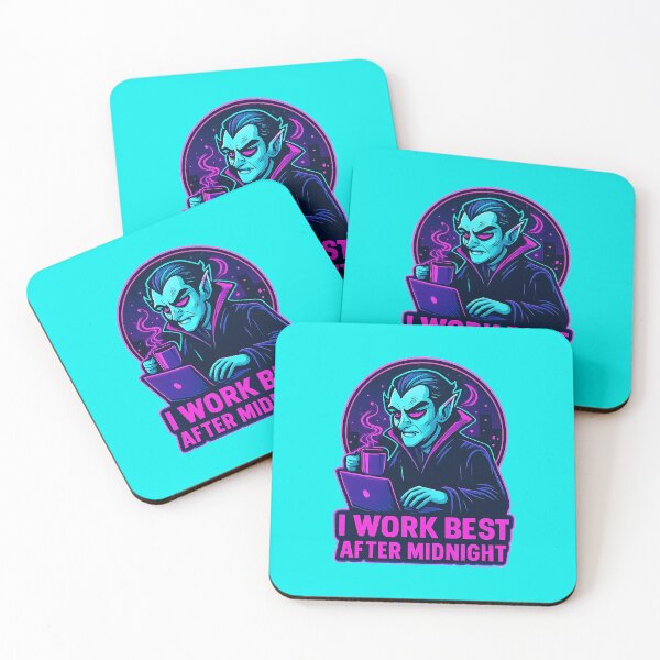 Artikelvorschau, Vampir-Zitat – „Ich arbeite am besten nach Mitternacht“ | Gothic Neon Night Owl Design entworfen und verkauft von Modivox.