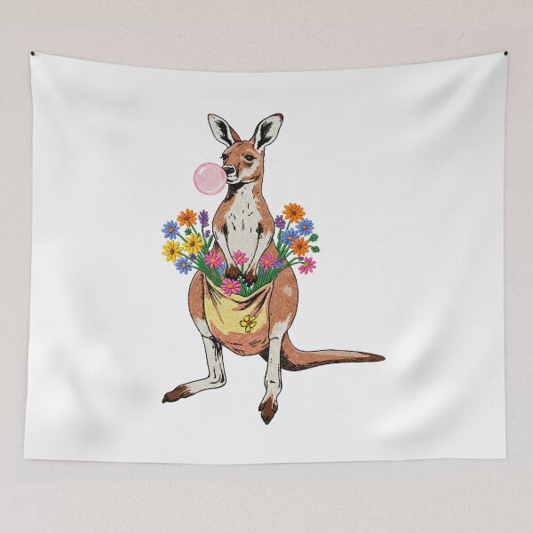 Item preview, Kangaroo Blowing Bubblegum with Flowers designed and sold by TeeARTHY.