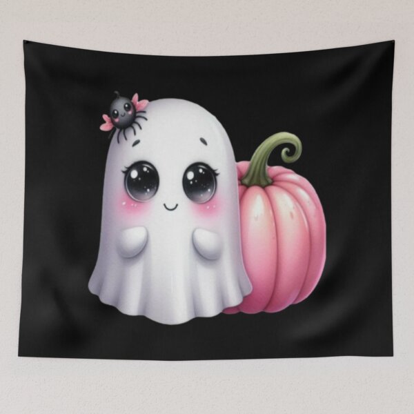 Item preview, sweet ghost with a pink and pumpkin designed and sold by szydelkowanika.